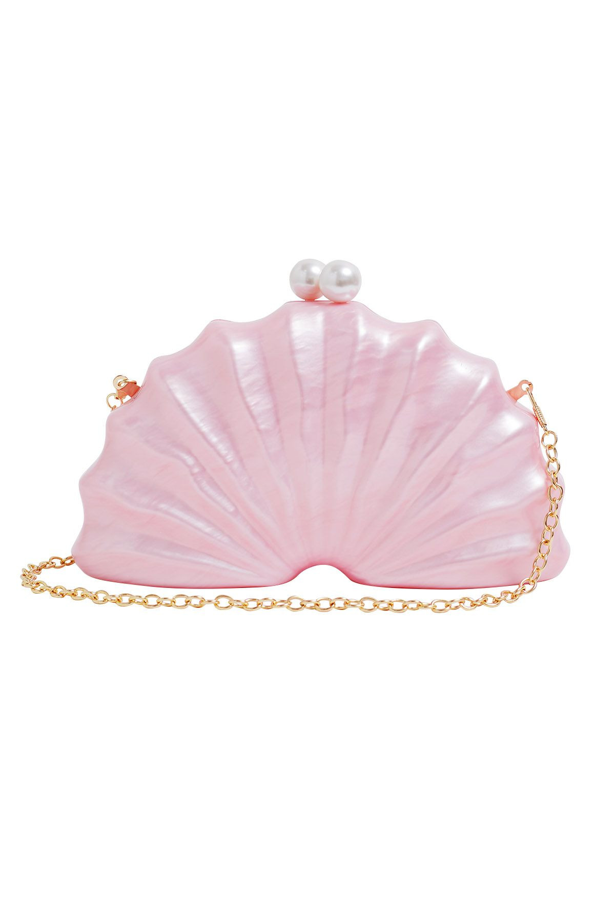 Pearl Clasp Pleated Shell Acrylic Bag in Pink | Chicwish