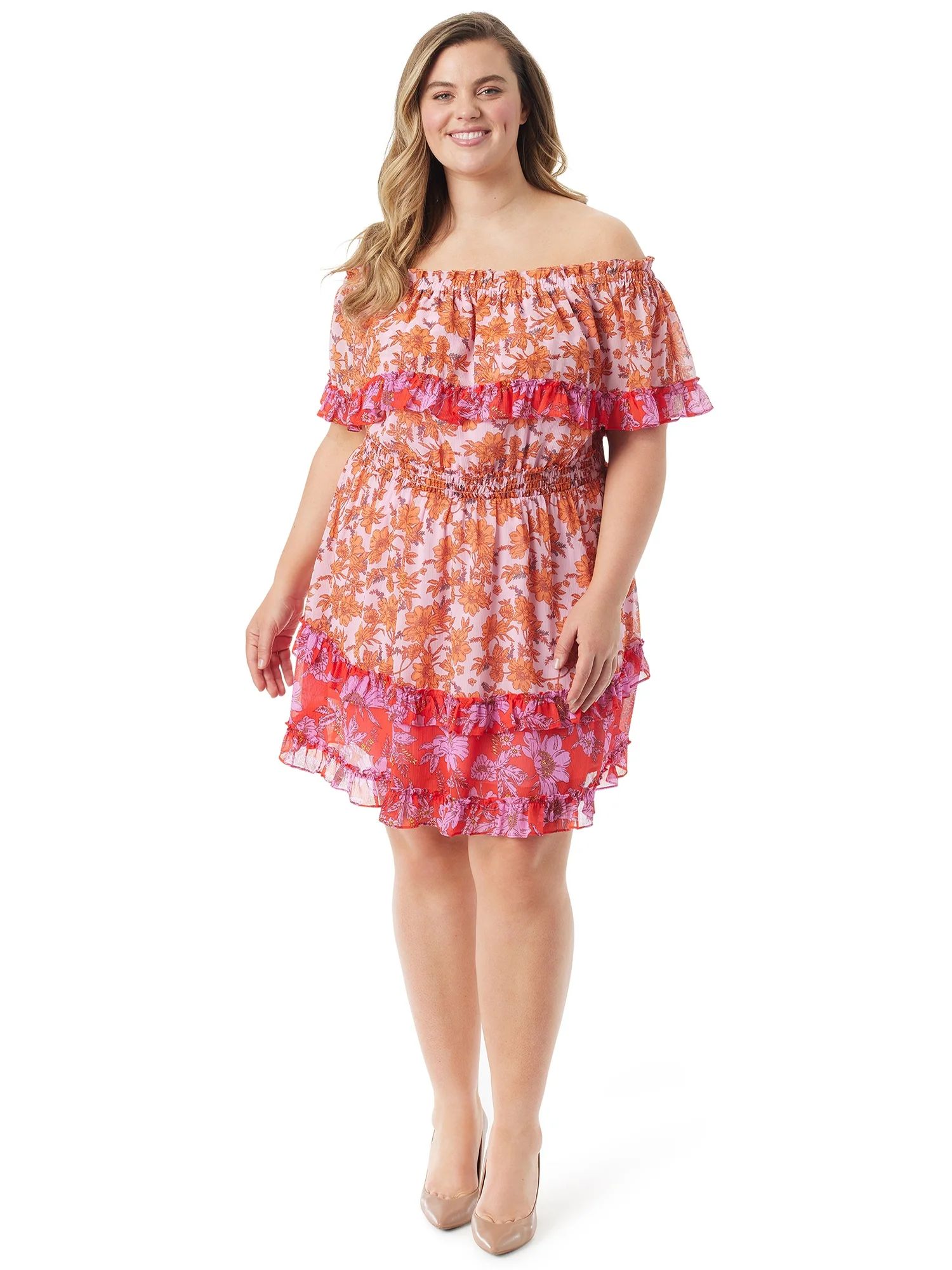 Jessica Simpson Women's and Women's Plus Amelia Ruffle Short Dress - Walmart.com | Walmart (US)