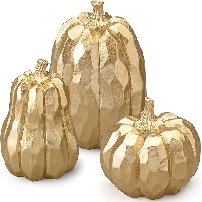 Pumpkin Decor, Fall Decorations for Home, Gold Resin Artificial Pumpkins for Decorating Fireplace... | Amazon (US)