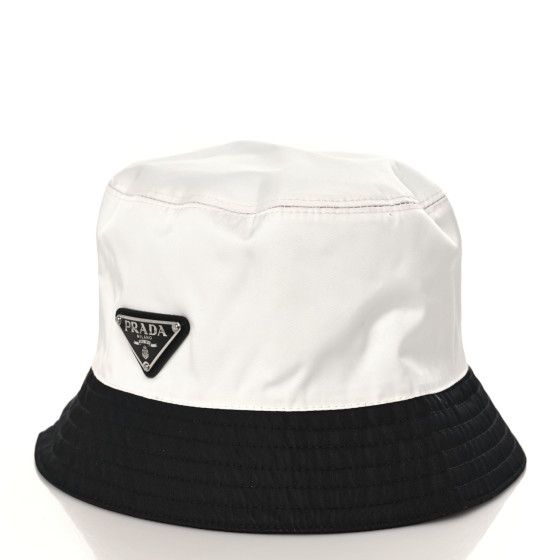 PRADA Nylon Bucket Hat M White Black | FASHIONPHILE (US)