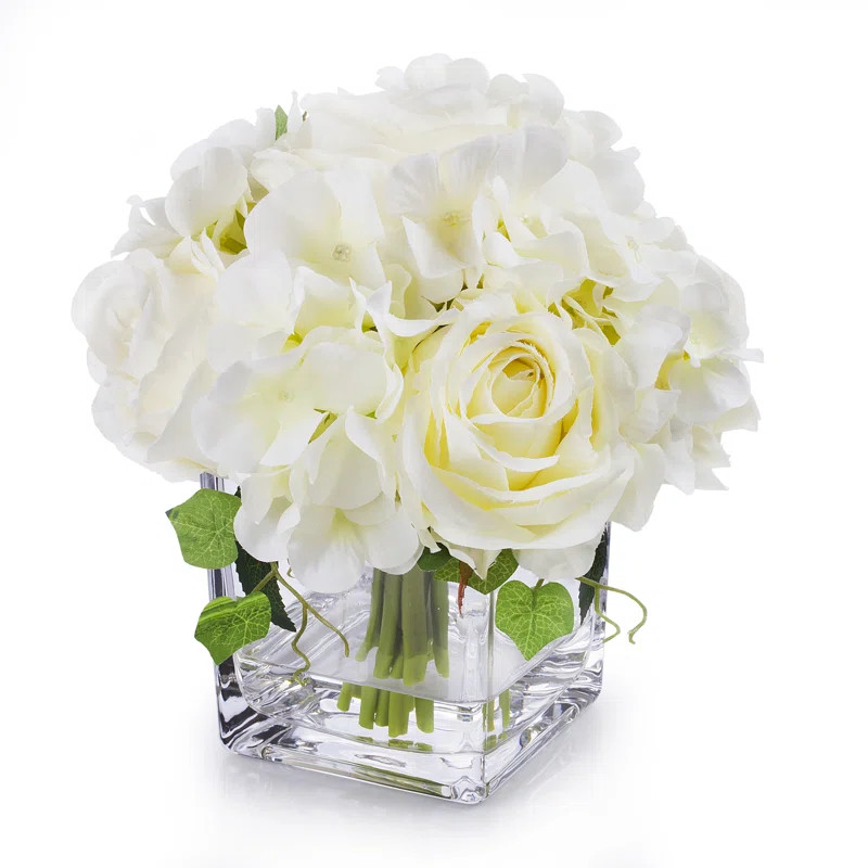 Hydrangea Flower Arrangement in Glass Vase | Wayfair North America