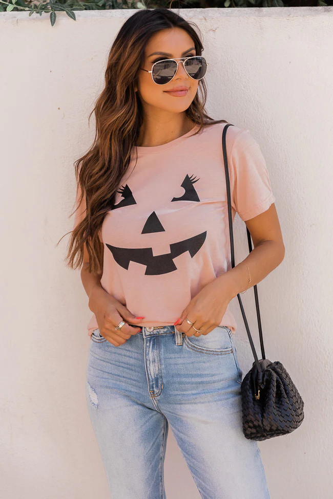Jack O Lantern Lady Graphic Peach Tee | The Pink Lily Boutique