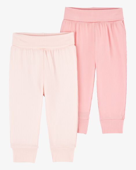 Baby Girl 2-Pack PurelySoft Pull-On Pants - Pink | Carter's Inc