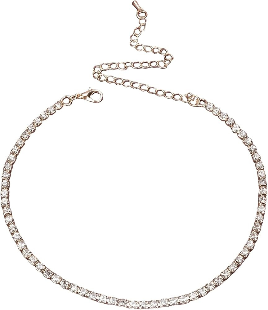 Verdusa Women's Rhinestone Choker Necklace Chain Jewelry | Amazon (US)