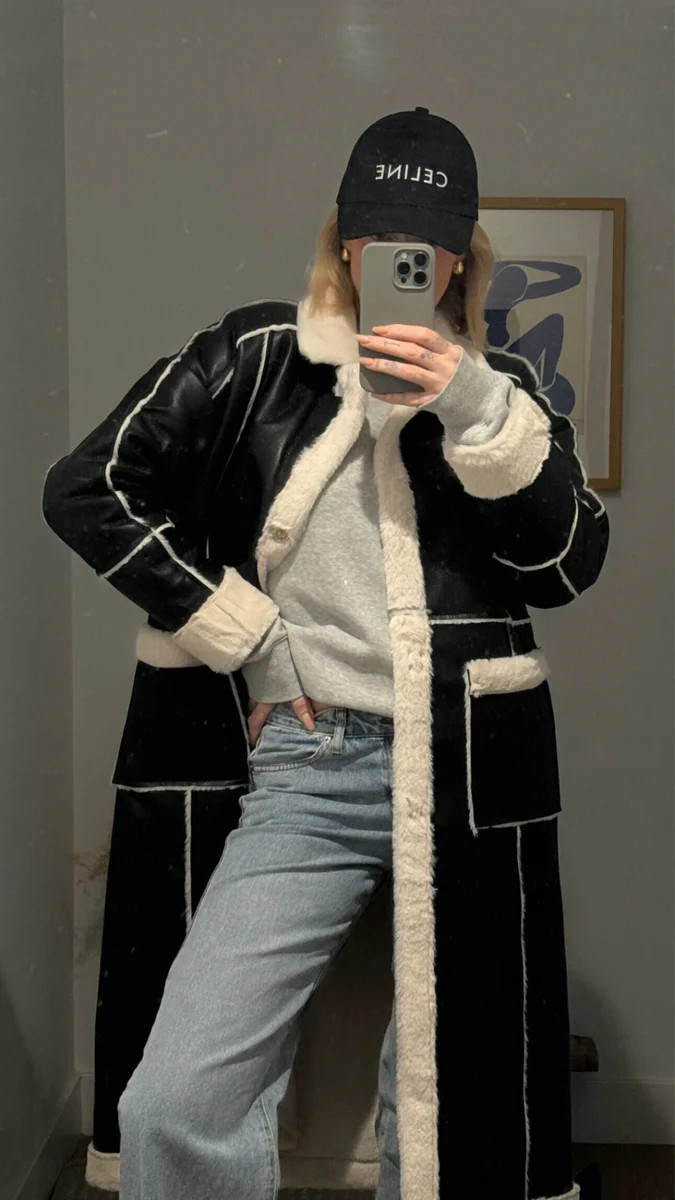 Eliza Black and Sherpa Long Coat | 12th Tribe