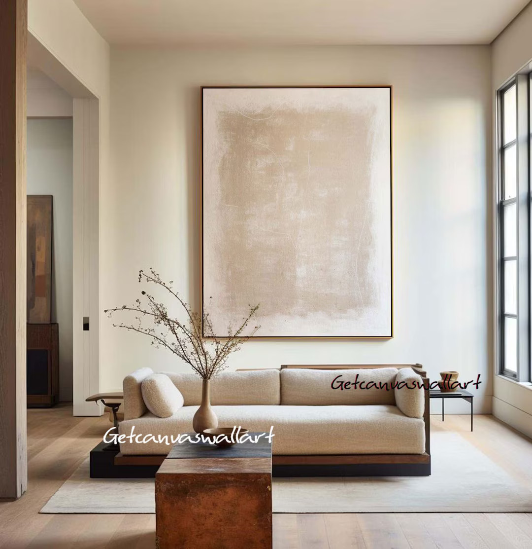 Beige Abstract Painting Neutral Textured Wall Art Framed Wabi Sabi Wall Art Large Beige Texture P... | Etsy (US)