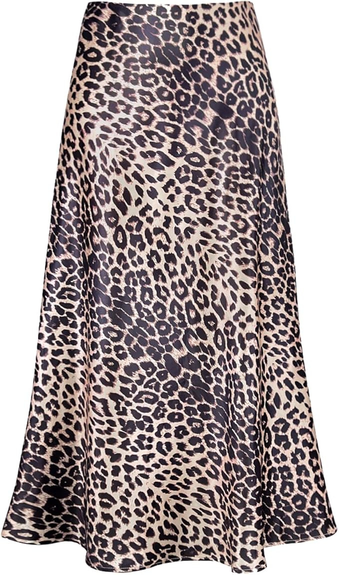 Women's Satin High Waist Hidden Elasticized Waistband Flared Casual A Line Midi Skirt | Amazon (US)