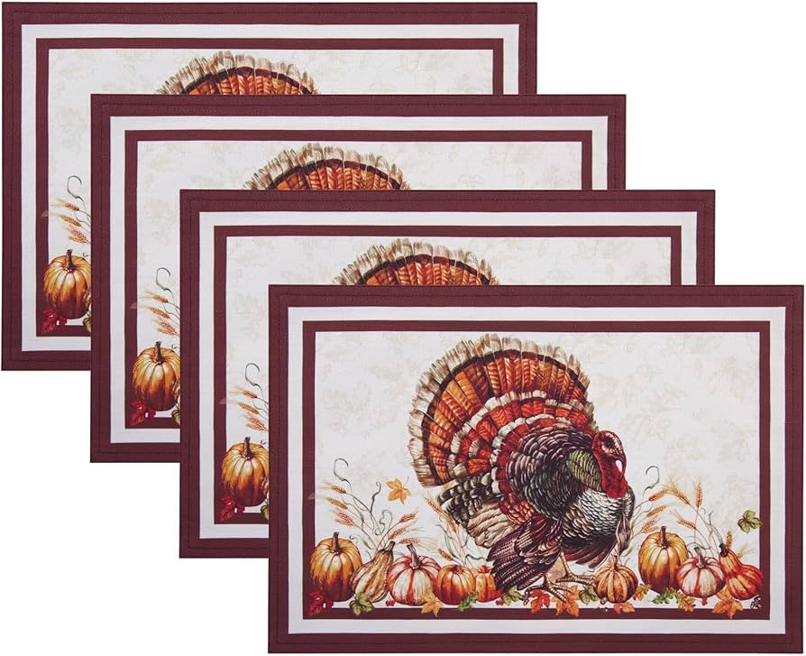 Elrene Home Fashions Autumn Heritage Turkey Engineered Placemats, Set of 4, 13"x19" | Amazon (US)