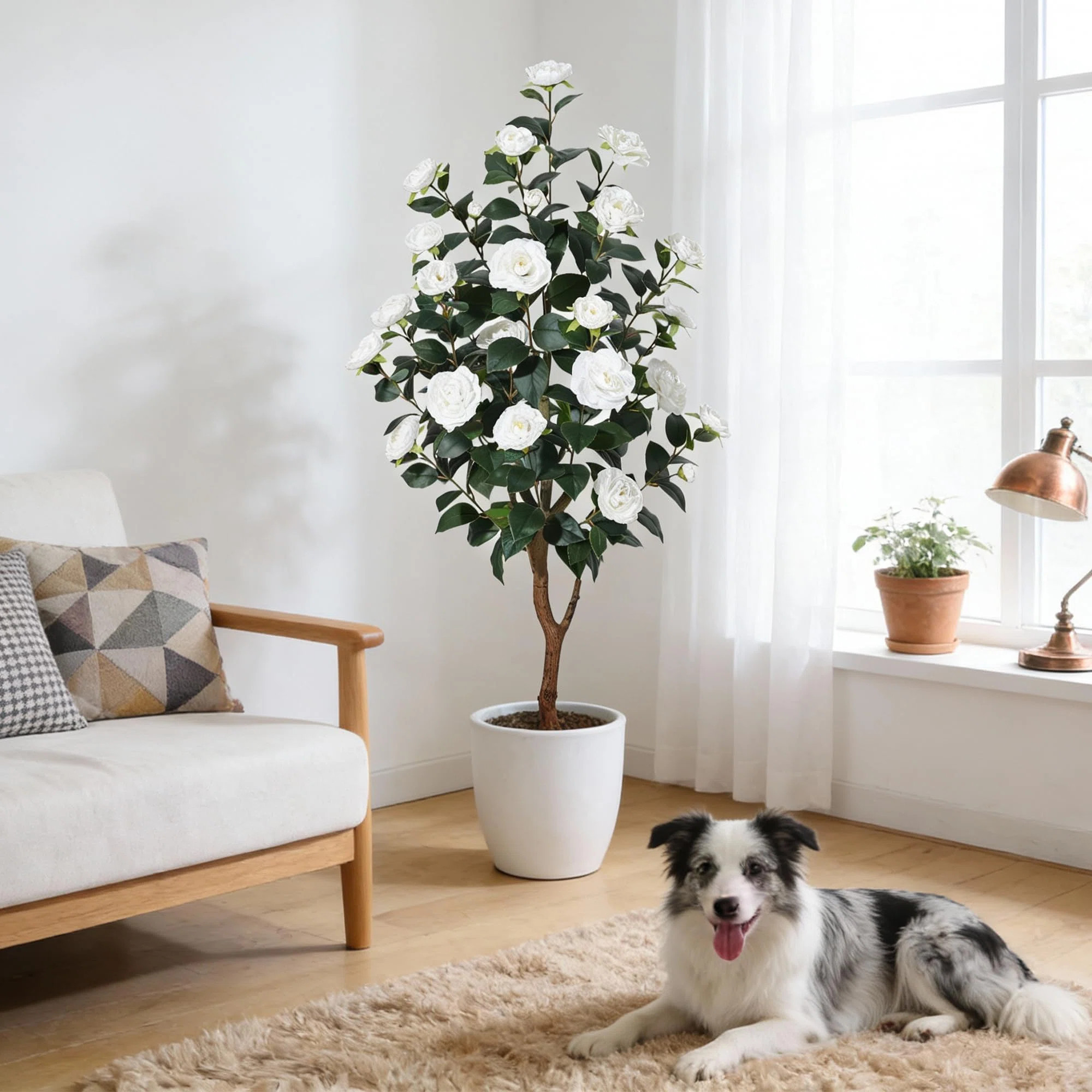 4FT Artificial Camellia Tree with Silk Flowers, Lifelike Faux Plant for Home, Office, Living Room... | Wayfair North America