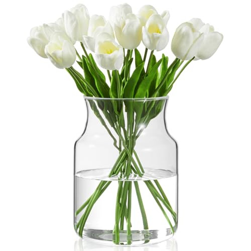BWODYAY Clear Glass Vase, Large Flower Vase, 8-inch Glass Flower Vase for Plants, Wide Mouth Vase for Home, Wedding, Living Room, Dining Table | Amazon (US)
