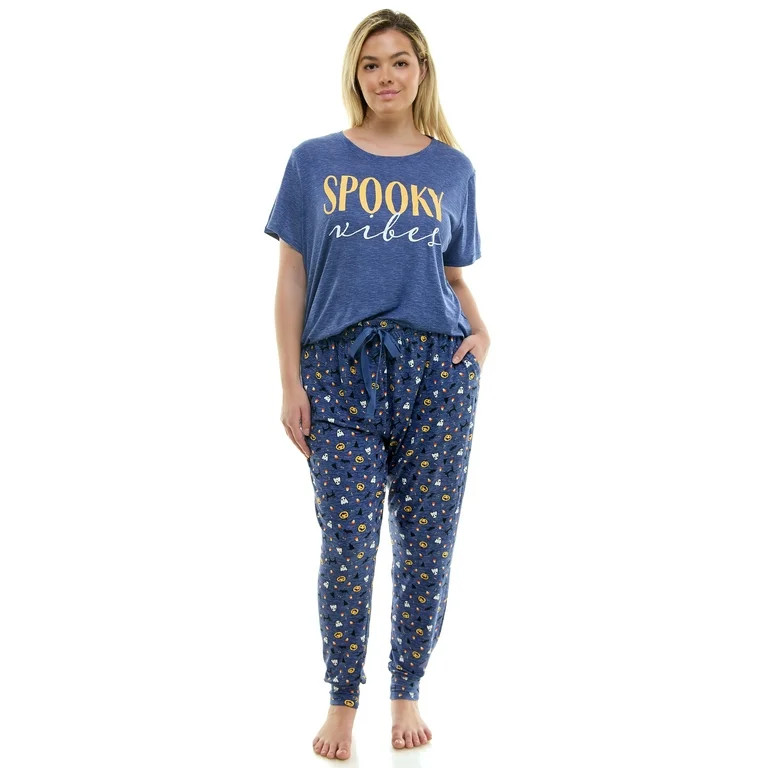 Jaclyn Short Sleeve Crew Neck & Jogger Halloween Pajama Set - Walmart.com | Walmart (US)