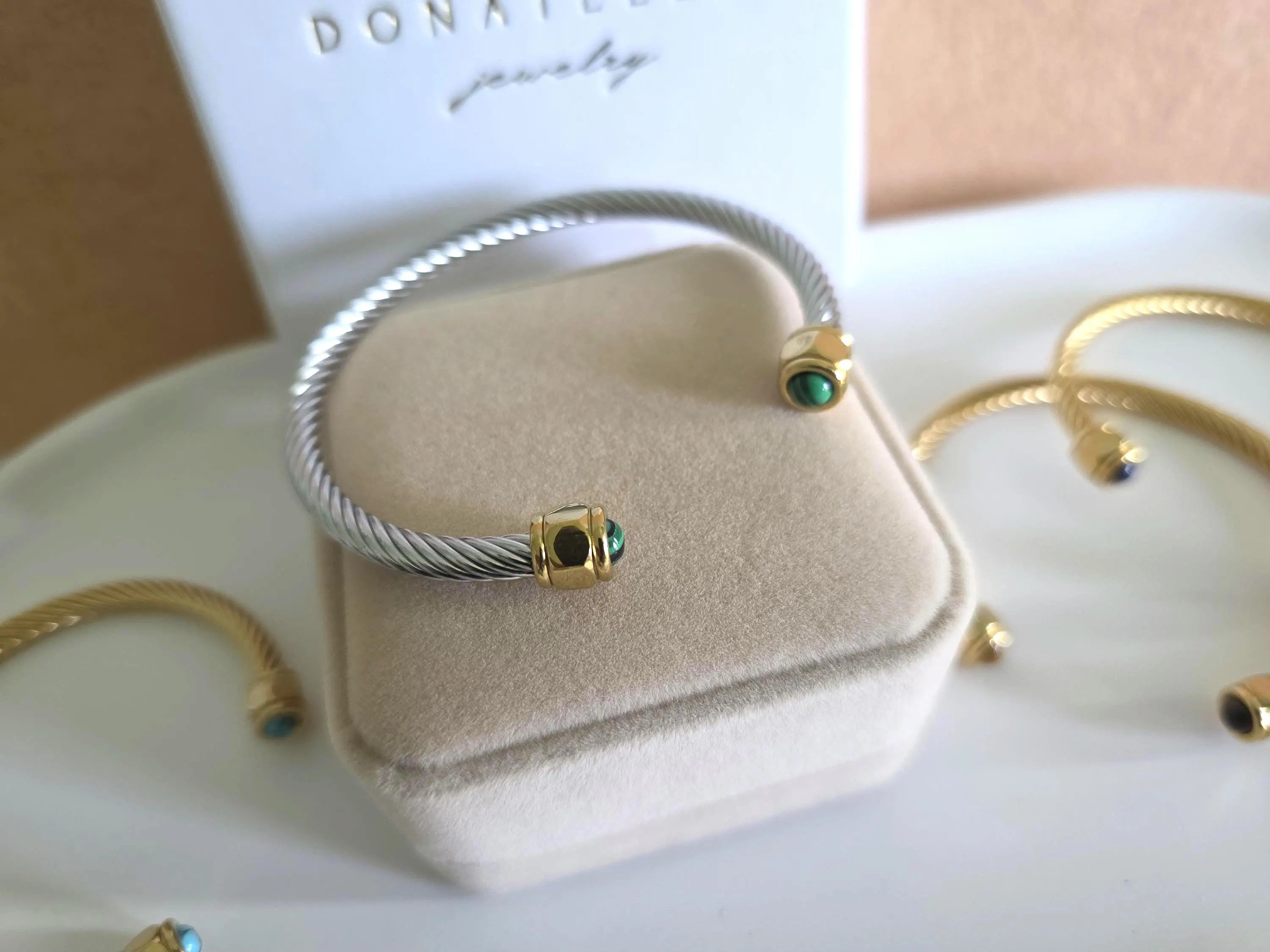 Twisted Cable Gemstone Cuff Bracelet, Gold Plated Brass, Natural Stone, Boho Style | Etsy (Global)