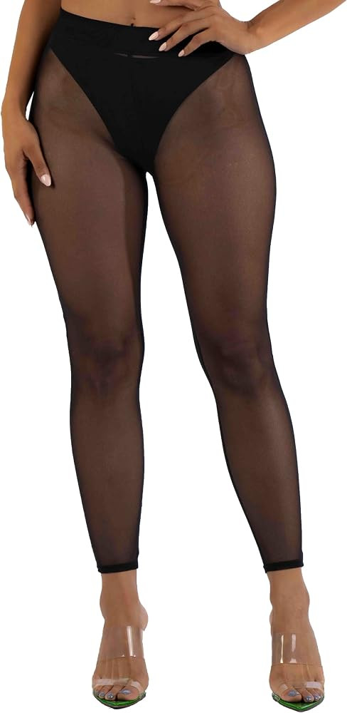 TOO HOT FASHIONS Women's Sheer Mesh High Waist Leggings Biker Shorts Pants Solid Colorful Stretch... | Amazon (US)