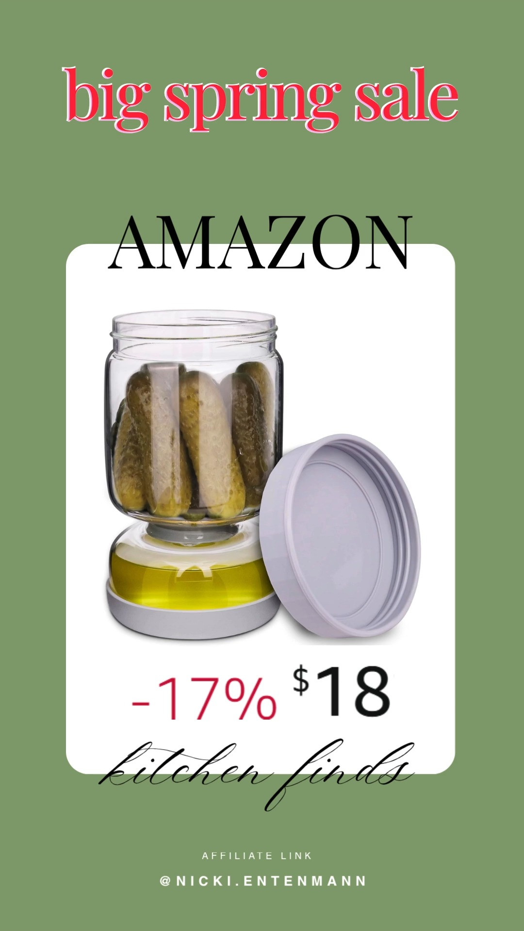 Pickle and olive hourglass jar with strainer flip keeps juice separate from snacks while making storage simple. A clever design that turns everyday cravings into neat kitchen moments 🥒🫒✨

#picklejar #olivejar #kitchenstorage #foodseparator #hourglassjar #kitchenessentials #organization #homefinds #householditems #storageideas #kitchenhacks

 

 #LTKfoodie #LTKHome #LTKSaleAlert