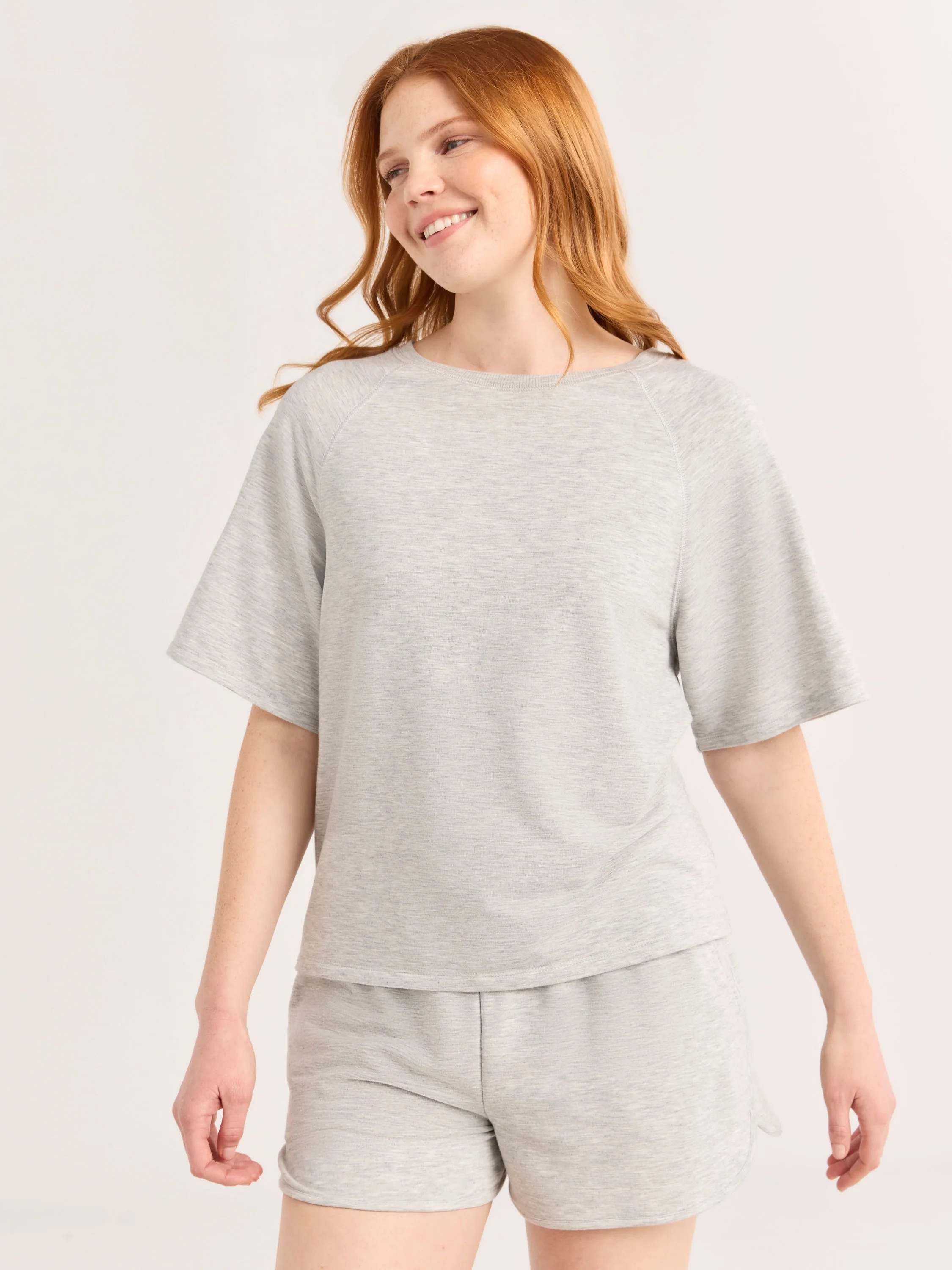 Joyspun Women's French Terry Short Sleeve Top and Shorts Set, 2-Piece, Sizes XS-3X | Walmart (US)