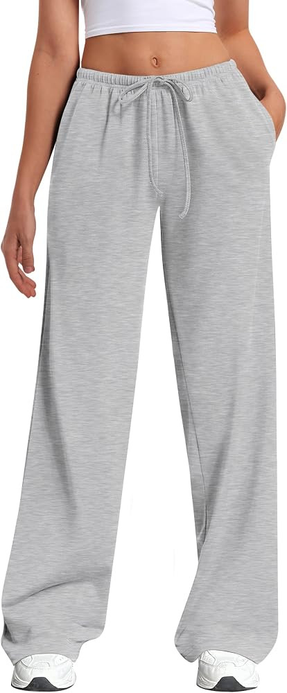 HeSaYep Women's Wide Leg Sweatpants Straight Leg Lowrise Sweat Pants Drawstring Elastic Low Waist... | Amazon (US)