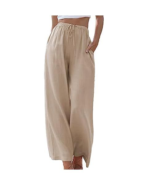 SCUSTY Women's Summer Cotton Linen Wide Leg Pants Drawstring High Waist Palazzo Flowy Beach Trous... | Amazon (US)