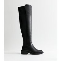 Women's Black Contrast Panel Faux Leather Over The Knee Boots New Look | New Look (UK)