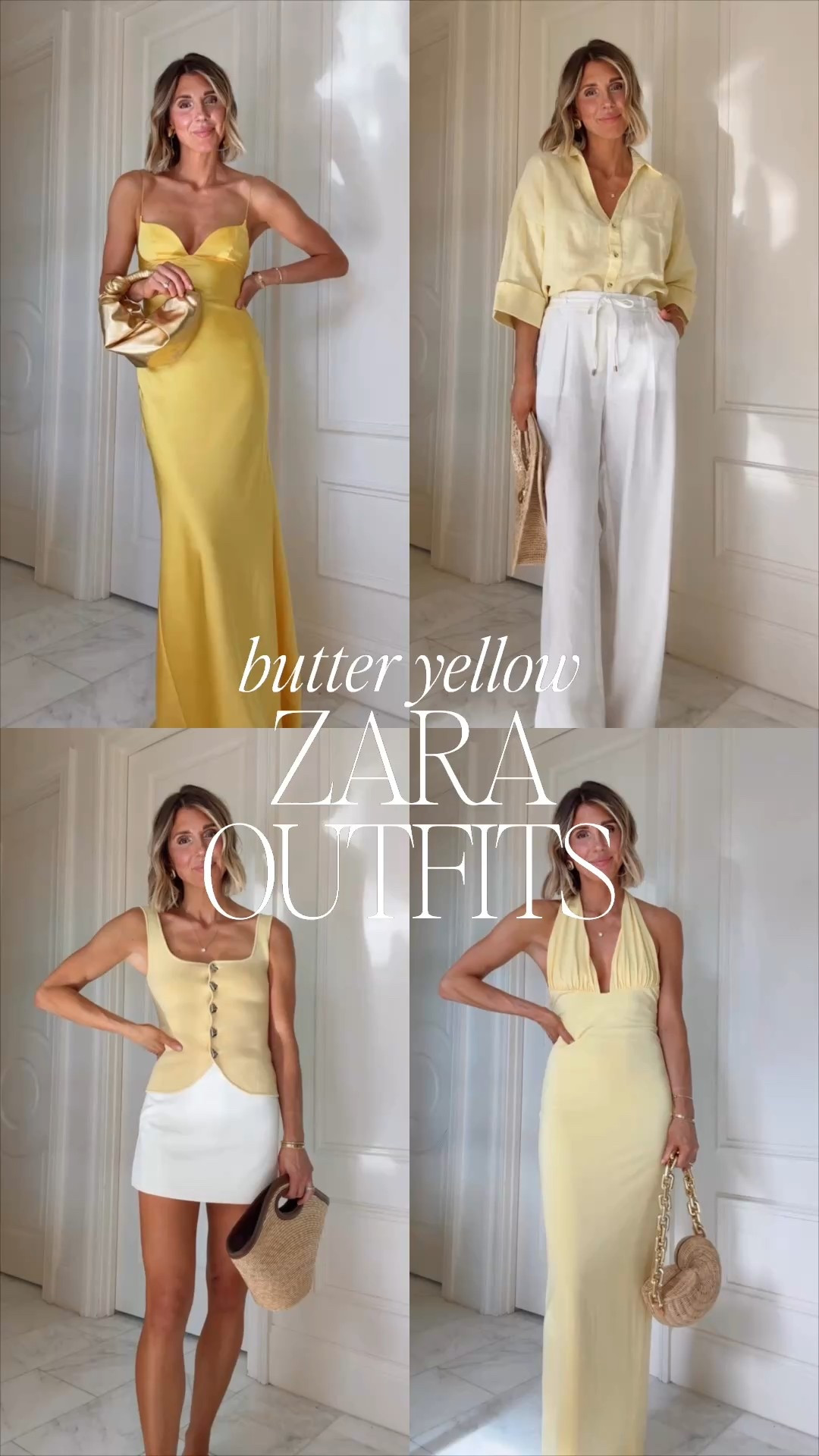 Butter yellow outfits from Zara. I'm 5'7 and wearing size xs/2 in all styles 