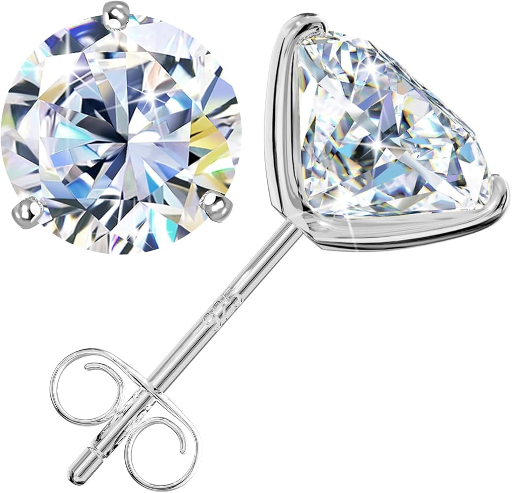 Moissanite Earrings for Men Women, 0.6ct-4ct D Color VVS1 Clarity Round Cut Moissanite Stud Earri... | Amazon (US)