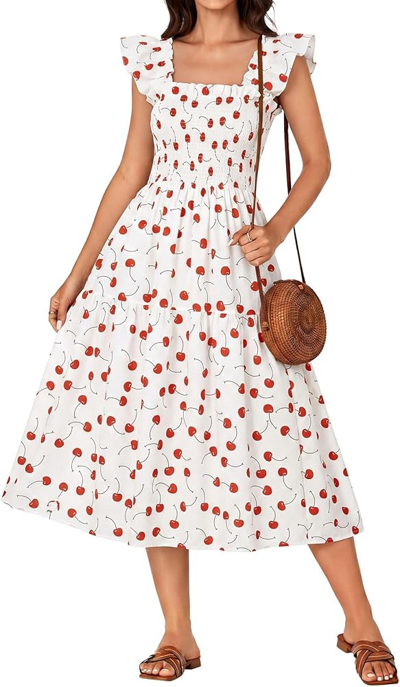 Rooscier Women's A Line Smocked Midi Dress | Amazon (US)
