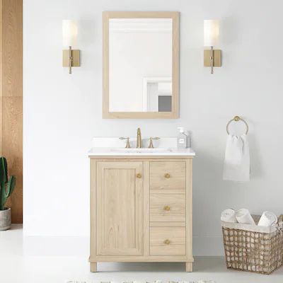 Style Selections Bradshaw 30-in Light Birch Wood Undermount Single Sink Bathroom Vanity with Whit... | Lowe's