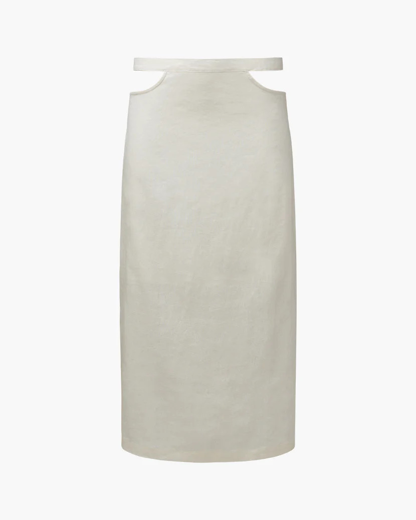 Cut Out Linen Blend Midi Skirt - Whisper White M | We Wore What