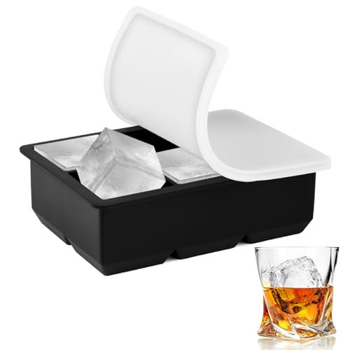 Large Ice Cube Tray with Lid 2 Inch Big Silicone Square Ice Cube Tray Molds Craft Ice Mold Novelty Christmas or New Year Gifts for Men and Women Cocktails, Bourbon, Brandy, Whiskey (1, Square) | Amazon (US)