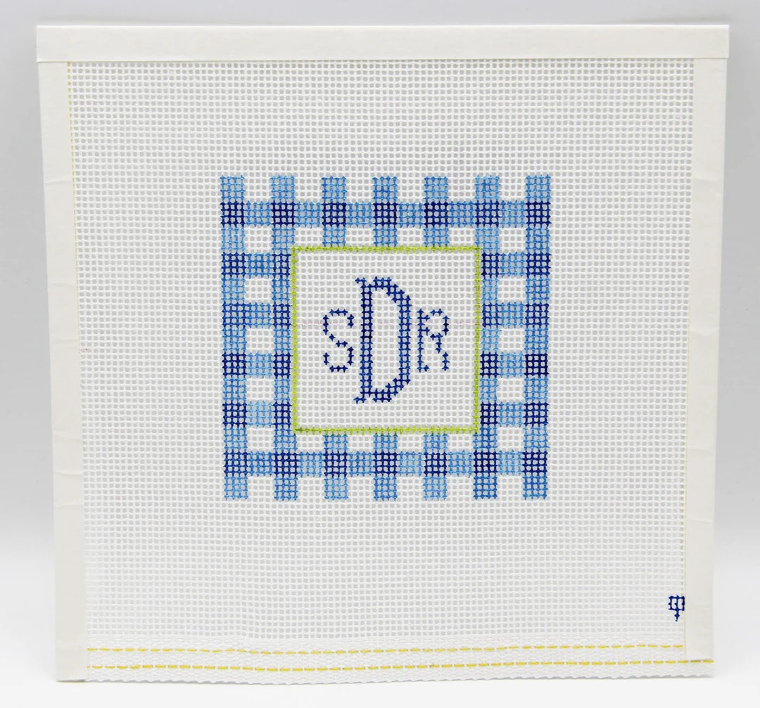 Custom Hand Painted Gingham Monogram Needlepoint Canvas - Etsy | Etsy (US)