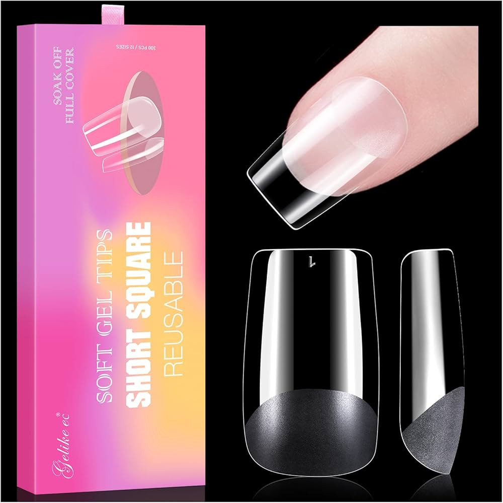 Gelike EC 300Pcs Short Soft Gel Nail Tips for Soak Off Nail Extensions Nail Art, Short Square Ful... | Amazon (US)