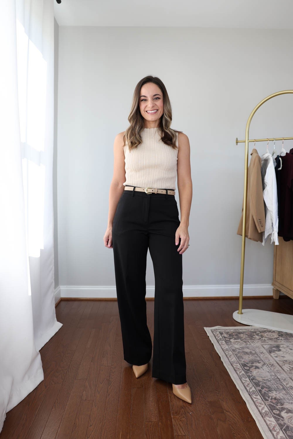Three pairs of wide leg pants for petites with a clean flat front. 

Ann Taylor Perfect Wide: petite 00 in curvy fit / 10” rise / 28.5” inseam (I’ve linked both the standard and curvy fit of the pants)

Top (Quince): xs 
Shoes (Sam Edelman): true to size 
Belt (Quince): xs in mushroom 

For size comparison, I’m 4’10” 105lbs. My measurements are 32”, 24”, 36”. I typically wear petite xxs/00/24 and have a 25” ankle inseam and a 27.5-28” full length inseam.

#LTKPetite #LTKWorkwear
