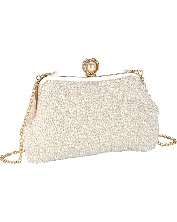 Ayliss Pearl Clutch Purses for Women Wedding Bridal Evening Small Clutch Crossbody Handbag Full B... | Amazon (US)