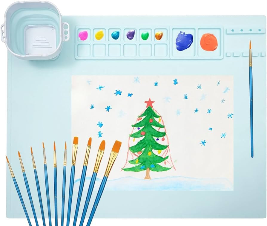 MAJU Silicone Painting Mat with Removable Cup and Brushes, 16"x20" Non-Stick Reusable Silicone ma... | Amazon (US)
