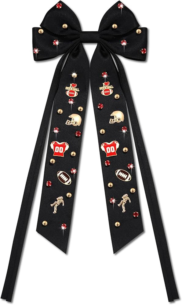 Game Day Hair Bows for Women Football Hair Bows Clips Jeweled Large Hair Bows Silky Satin Hair Ri... | Amazon (US)