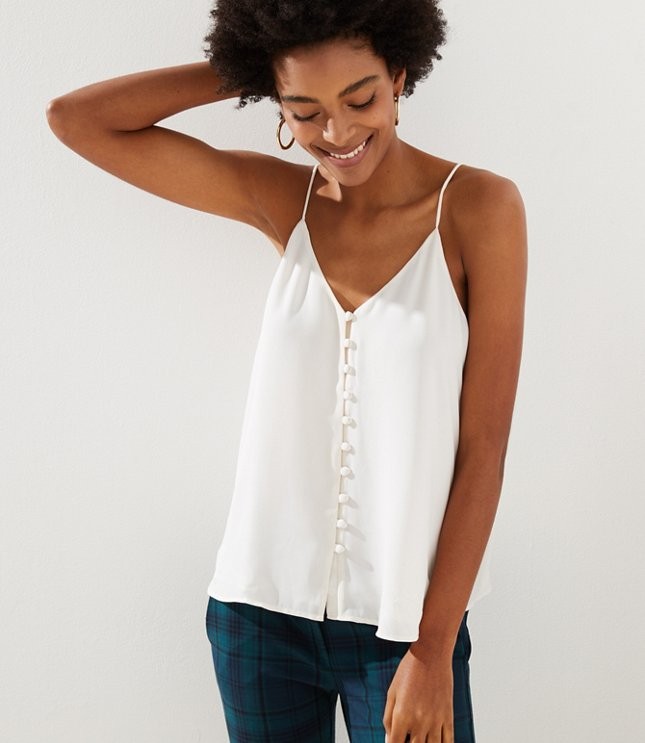 Covered Button Down Strappy Cami | LOFT | LOFT