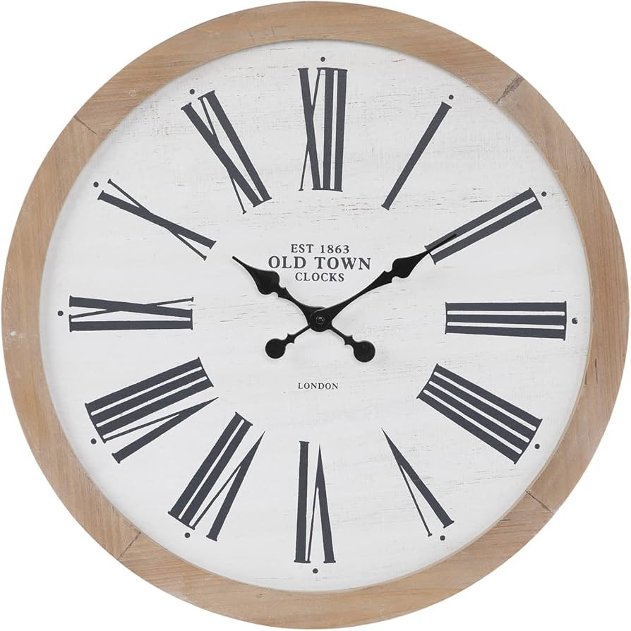 Hobby Lobby White, Black and Brown Old Town Wood Wall Roman Numbers Clock for Home Decor | Amazon (US)