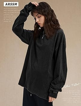 Arssm Oversized T-Shirts for Women Cotton Long Sleeve Vintage Acid Wash Baggy T Shirts | Amazon (US)