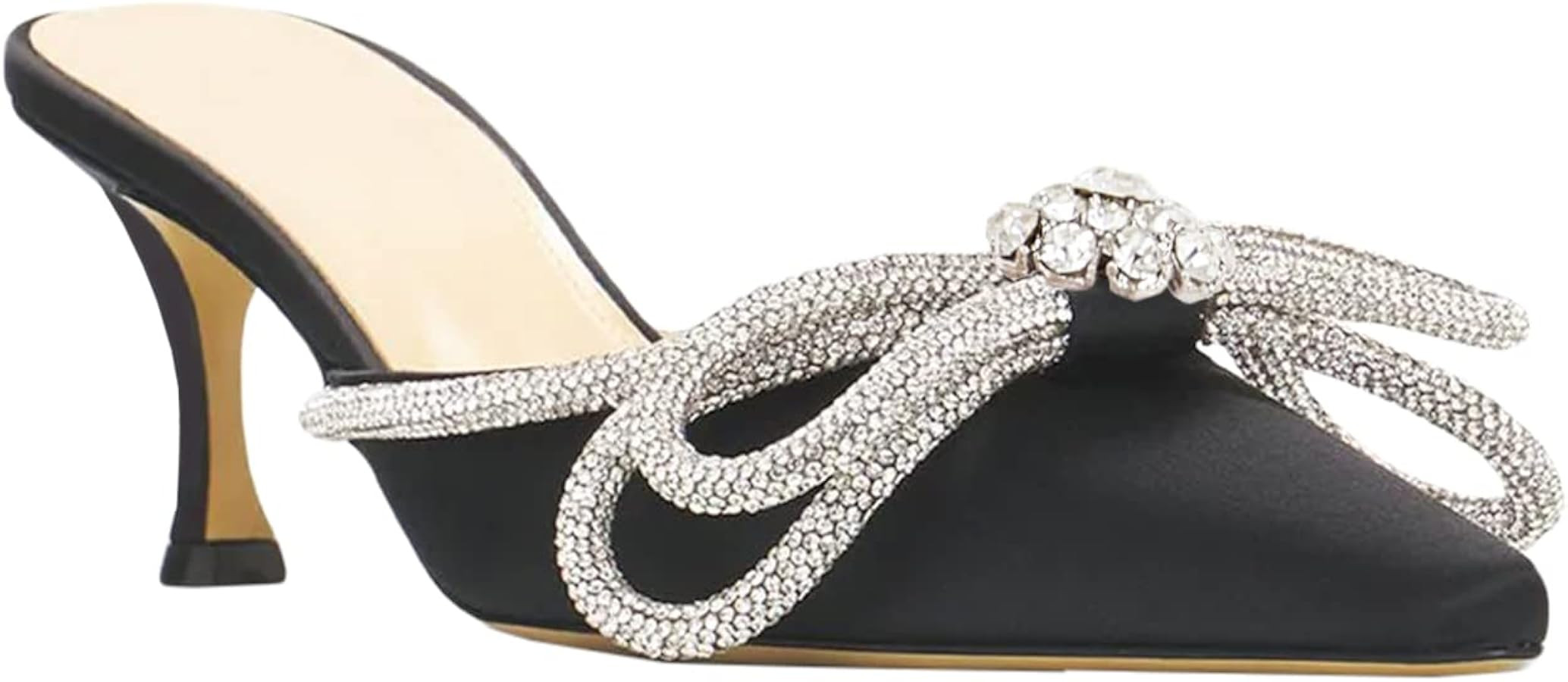 Women's Closed Pointed Toe Pumps Glitter Rhinestone Backless Heels Bowknot Low Kitten Heeled Sand... | Amazon (US)