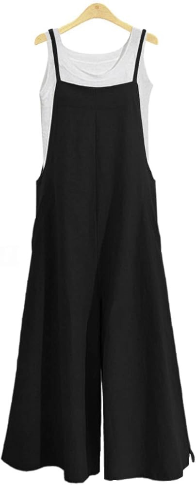 KMAZN Women's Casual Loose Long Cotton Bib Overalls Baggy Linen Plus Size Jumpsuits Rompers Wide ... | Amazon (US)