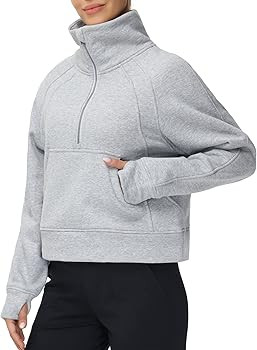 THE GYM PEOPLE Womens' Half Zip Pullover Fleece Stand Collar Crop Sweatshirt with Pockets Thumb H... | Amazon (US)