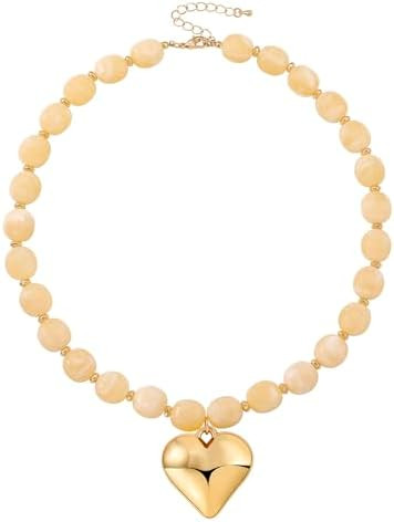 Zissunbeam Chunky Necklaces for Women,Colorful Bead Gemstone Choker Heart Necklace for Women, Han... | Amazon (US)
