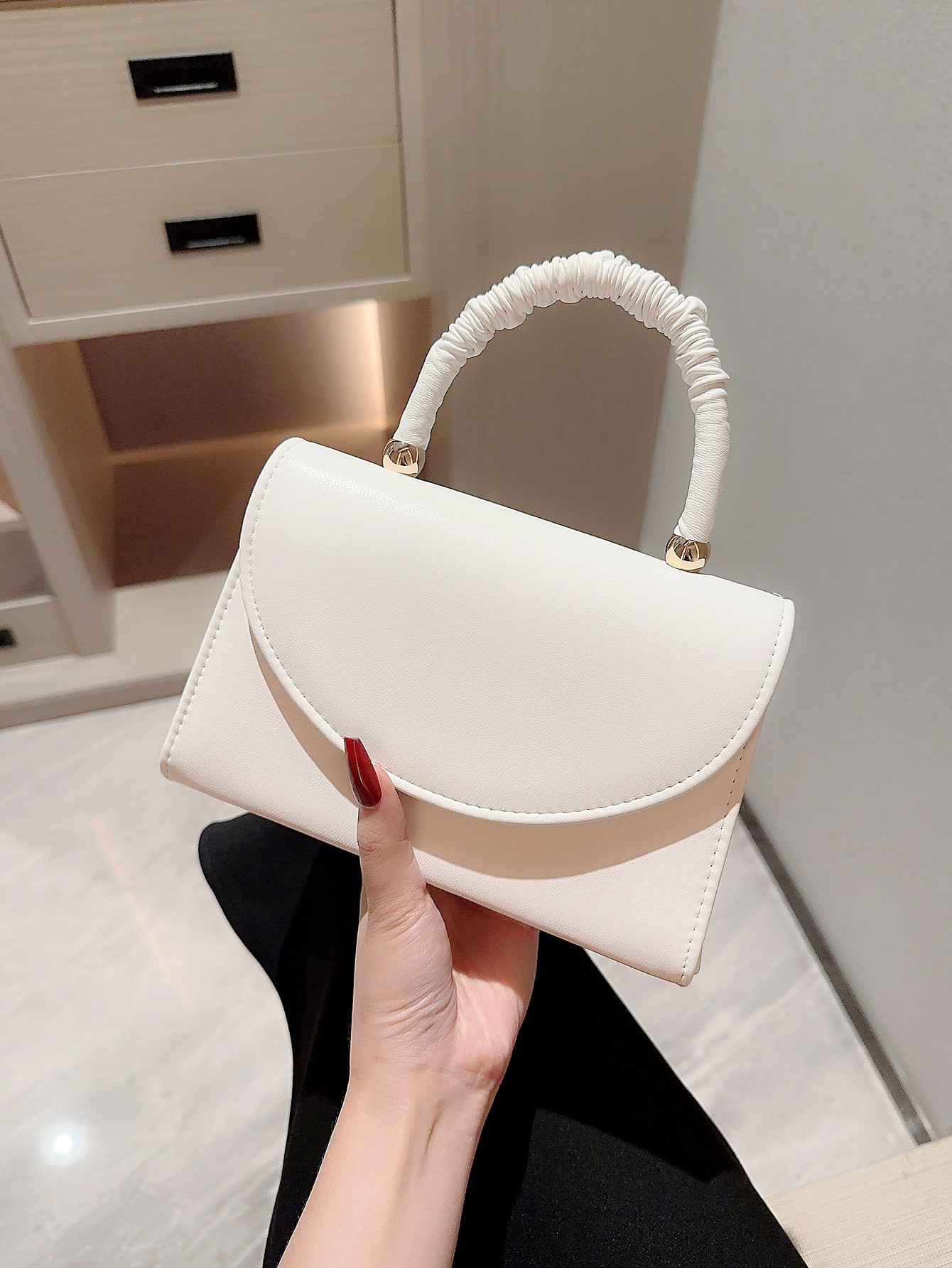 Glitter Bling,Shiny Glamorous,Elegant,Exquisite White Wedding Bag Ruffled Handle Flap Square Bag ... | SHEIN