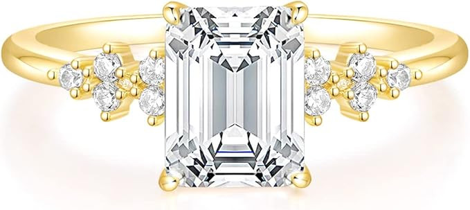 Amazon.com: TIGRADE 3CT Engagement Ring for Women Emerald Cut Cubic Zirconia Promise Ring 14K Gol... | Amazon (US)