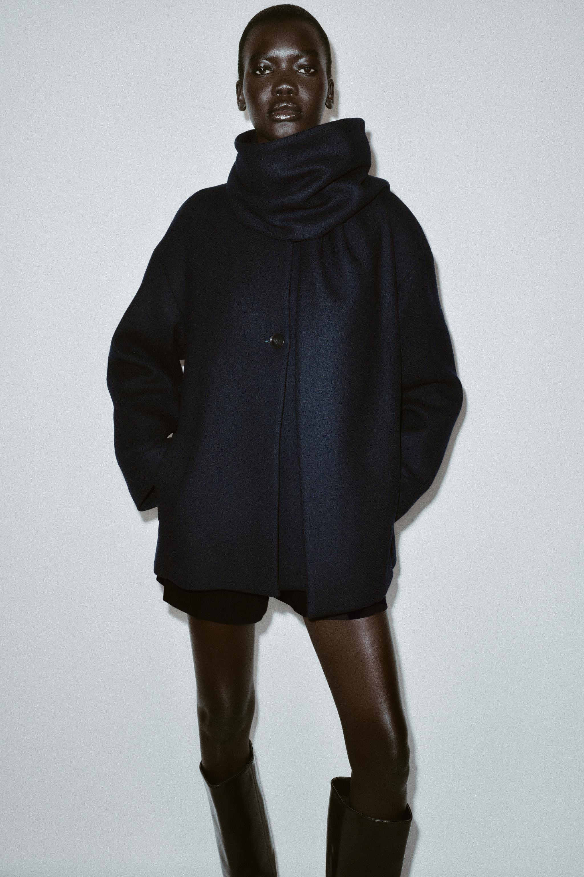 WOOL BLEND SHORT COAT WITH SCARF | Zara US