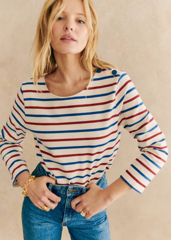 Colette Marinière - Ecru / Blue / Maroon - Organic Cotton - Sézane | Sezane Paris