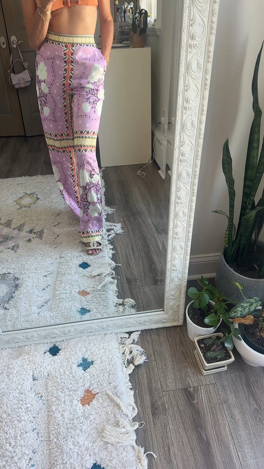 Silky print beach pants and bikini