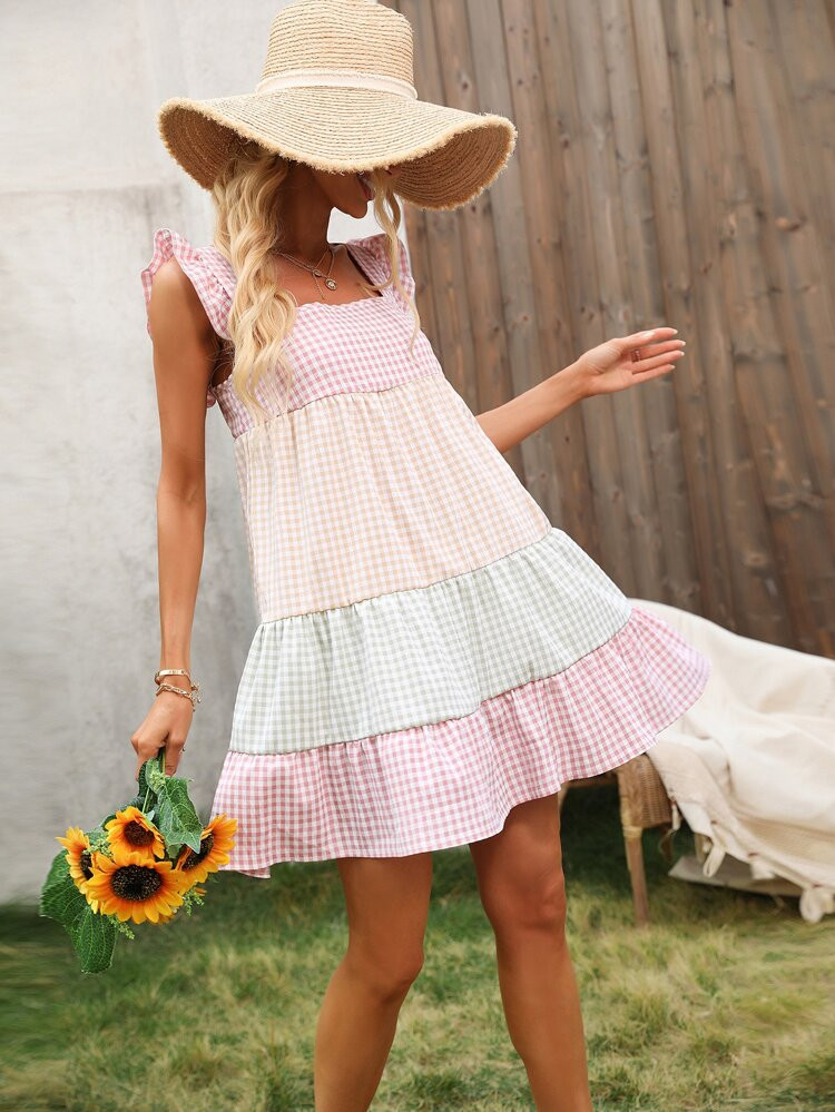 Plaid Print Ruffle Hem Smock Dress | SHEIN