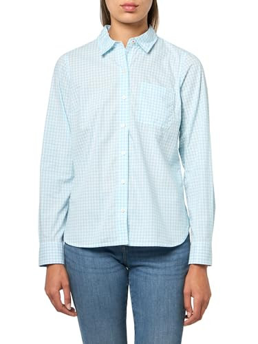Nautica Women's Long Sleeve Button Up Shirt with Roll Tab Sleeves, Porcelain Blue/Bright White, Medium | Amazon (US)