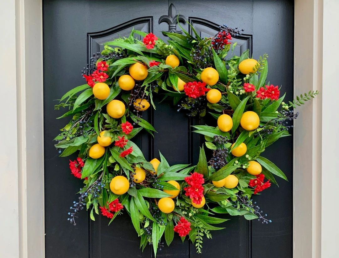 Southern Lemon Wreaths for Spring, Lemon Decor, Blueberry Decor, Green Bay Leaf Wreaths - Etsy | Etsy (US)