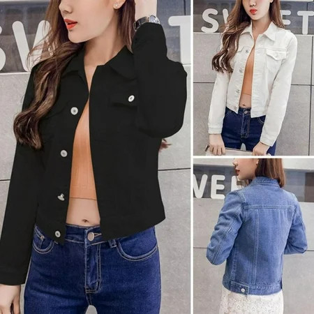 Promotion Clearance Boyfriend Jean Jacket Women Denim Jackets Vintage Long Sleeve Jacket Casual Slim | Walmart (US)